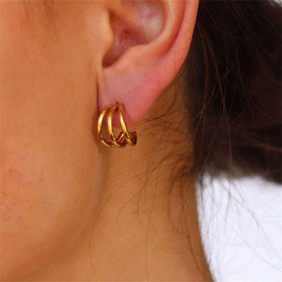 Gold three Hoop Earrings