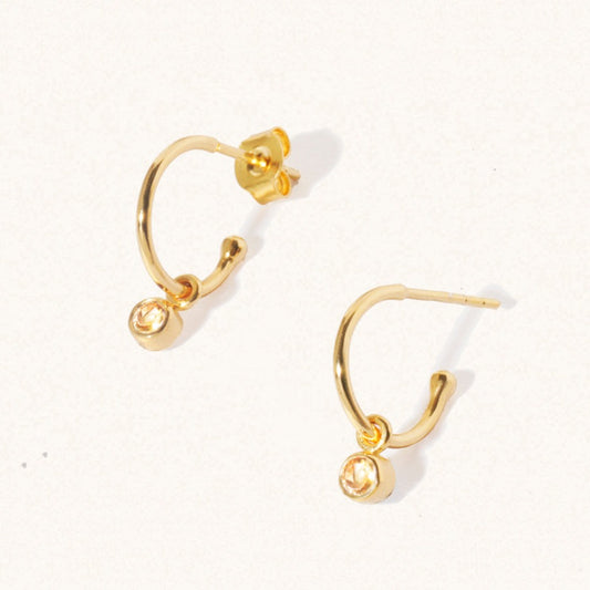 November 18k Gold Vermeil Birthstone Gemstone Hoop Earrings Citrine