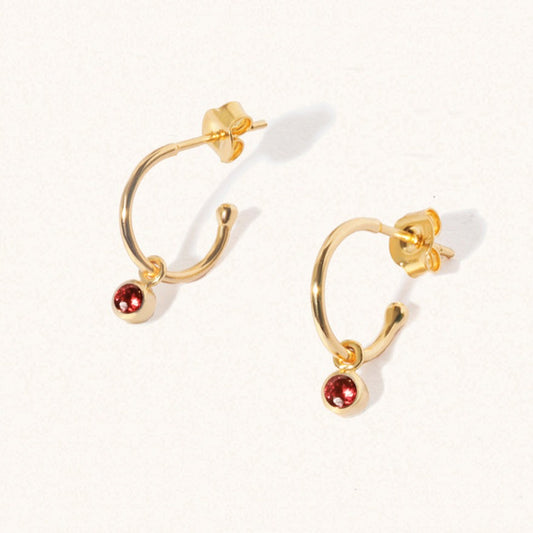 January 18k Gold Vermeil Birthstone Gemstone Hoop Earrings Garnet