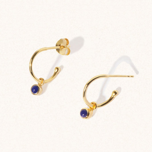 September 18k Gold Vermeil Birthstone Gemstone Hoop Earrings Lapis Lazuli
