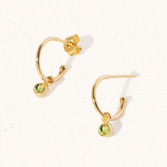 August 18k Gold Vermeil Birthstone Gemstone Hoop Earrings Peridot