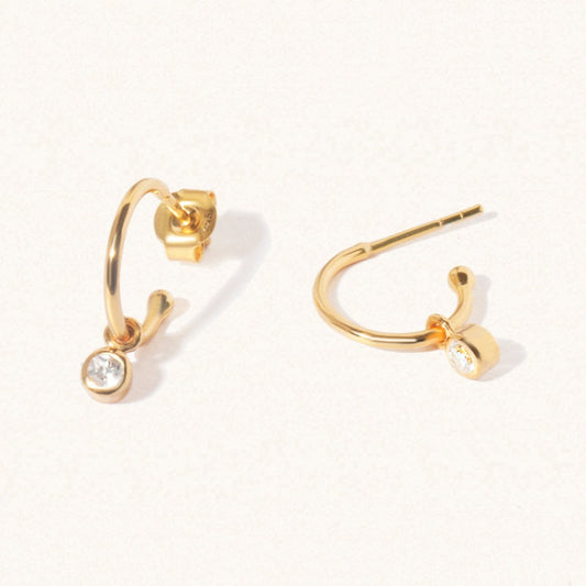 April 18k Gold Vermeil Birthstone Gemstone Hoop Earrings Crystal
