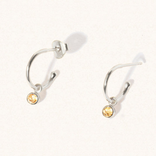 November Sterling Silver Birthstone Gemstone Hoop Earrings Citrine