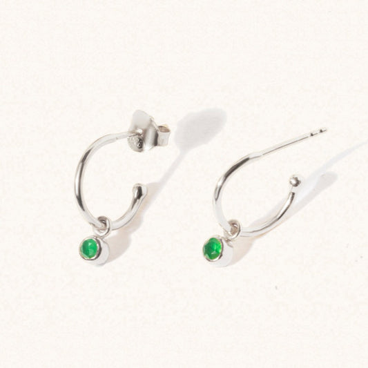 May Sterling Silver Birthstone Gemstone Hoop Earrings Emerald Quartz