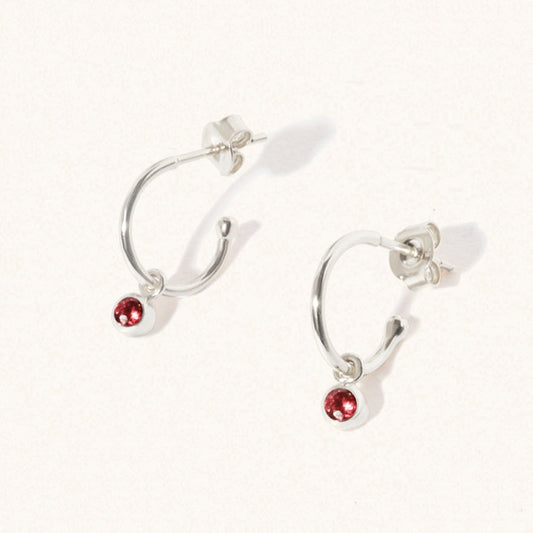 January Sterling Silver Birthstone Gemstone Hoop Earrings Garnet