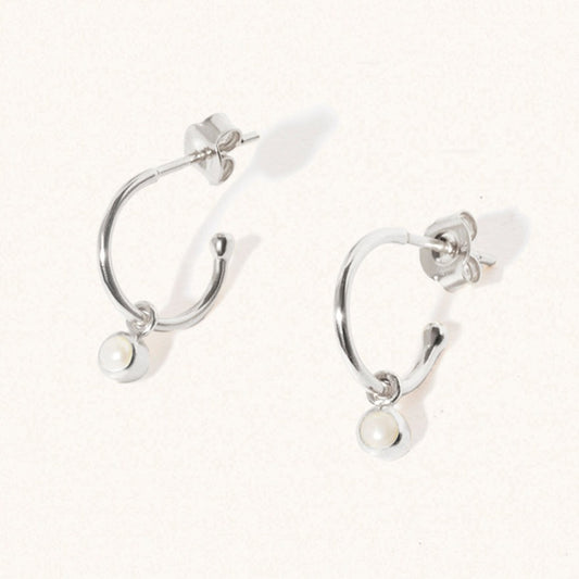 June Sterling Silver Birthstone Gemstone Hoop Earrings Pearl