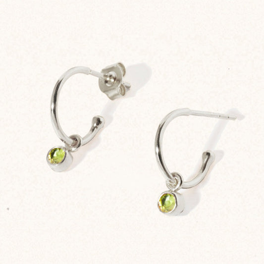 August Sterling Silver Birthstone Gemstone Hoop Earrings Peridot
