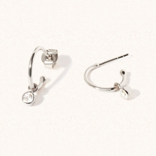 April Sterling Silver Birthstone Gemstone Hoop Earrings Crystal