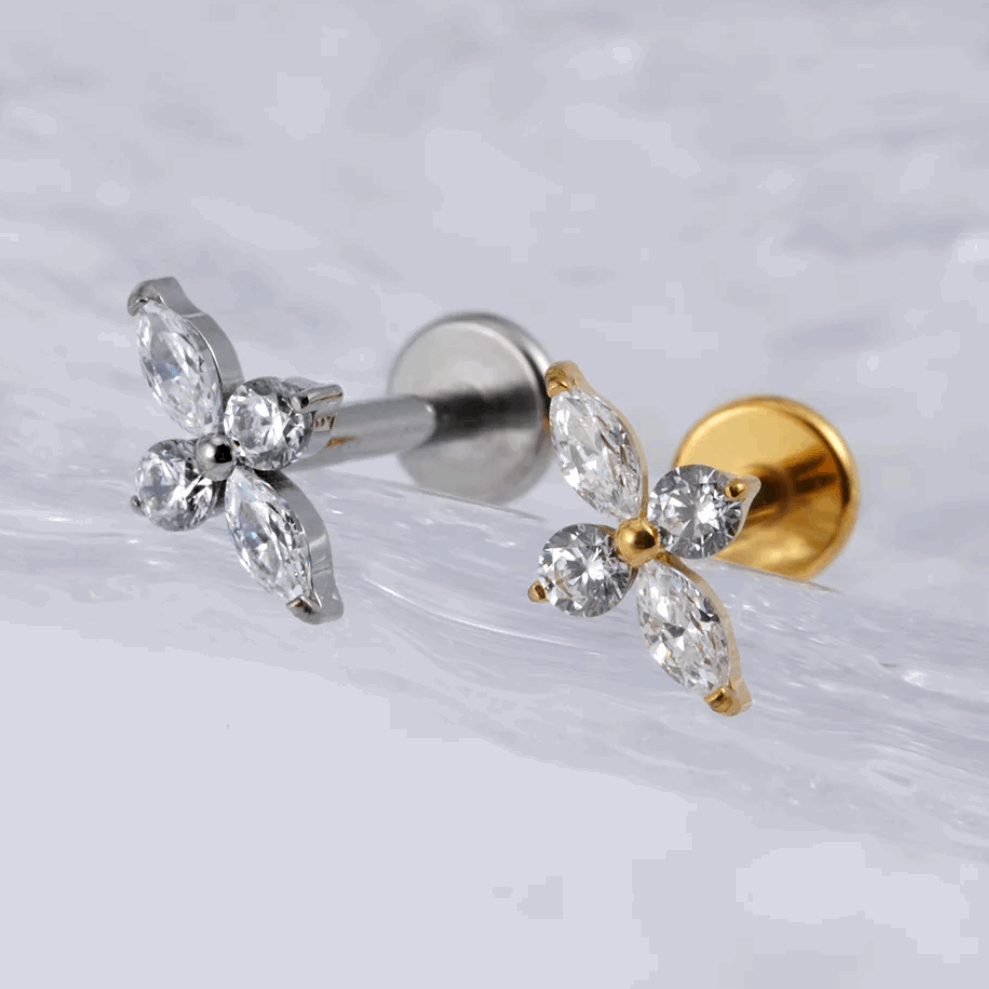 Crystal dainty labret stud earring silver