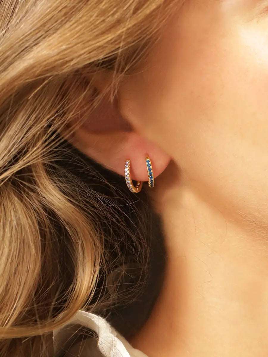 April 18k Gold Vermeil Birthstone Gemstone Huggie Hoop Earrings White Topaz - M. Elizabeth