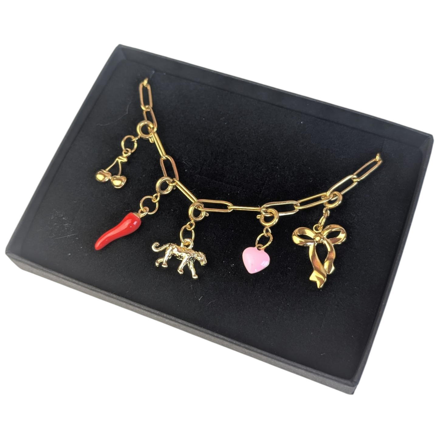 Gold kitch charm necklace