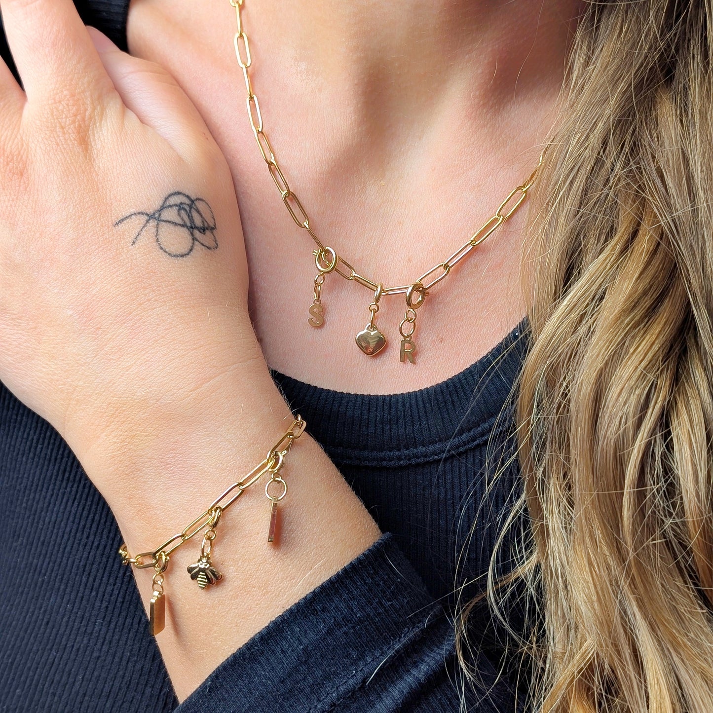 Silver paperclip charm bracelet