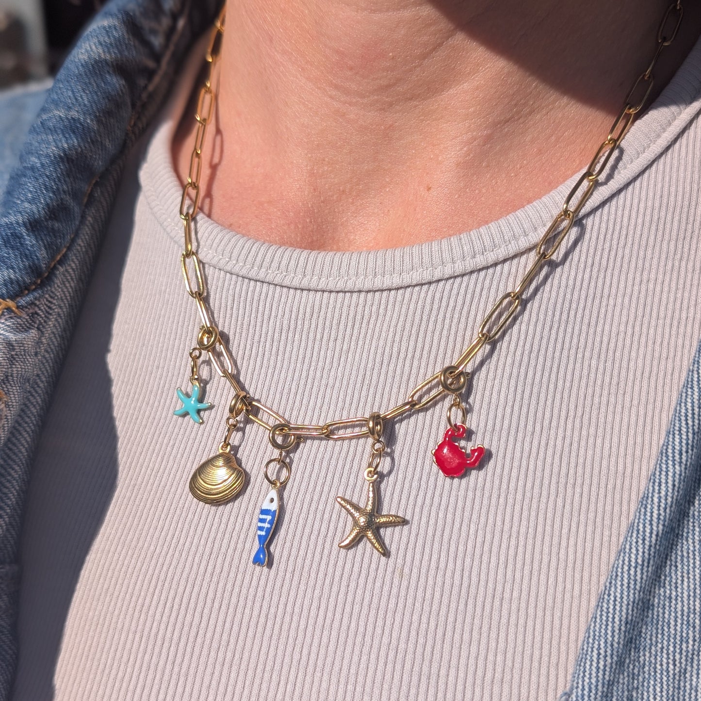Gold sea charm necklace
