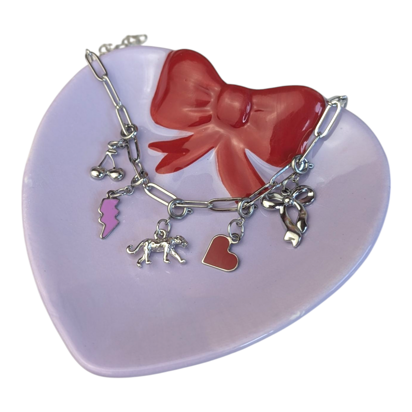 Silver kitch charm necklace