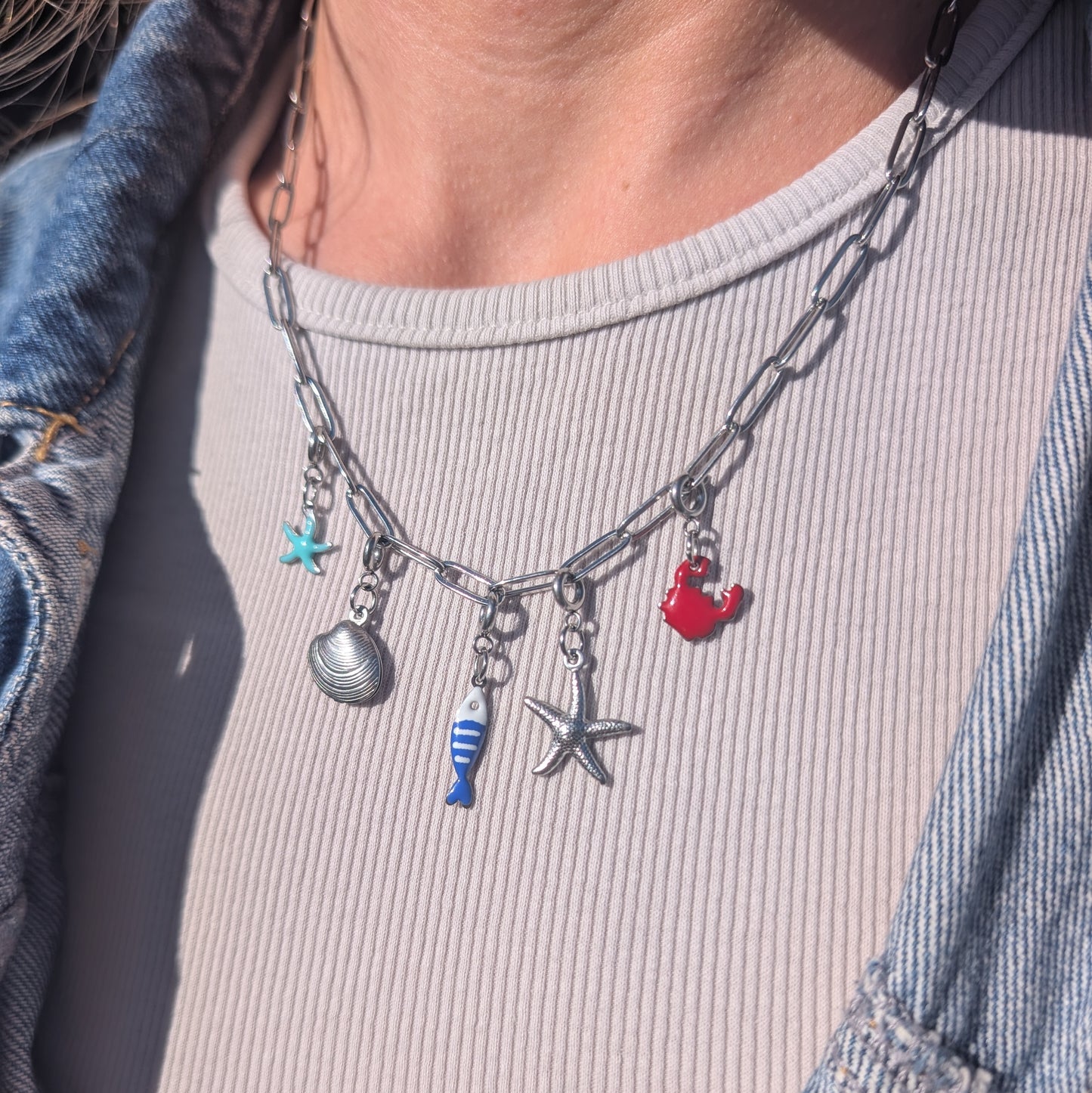Silver sea charm necklace