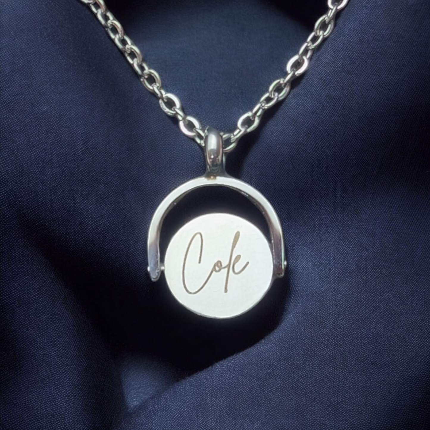 Custom engraved spinner necklace