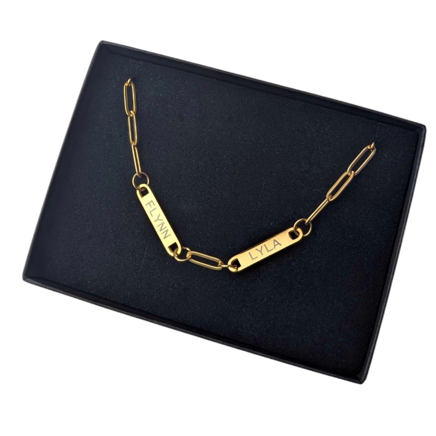 Engraved paperclip name necklace