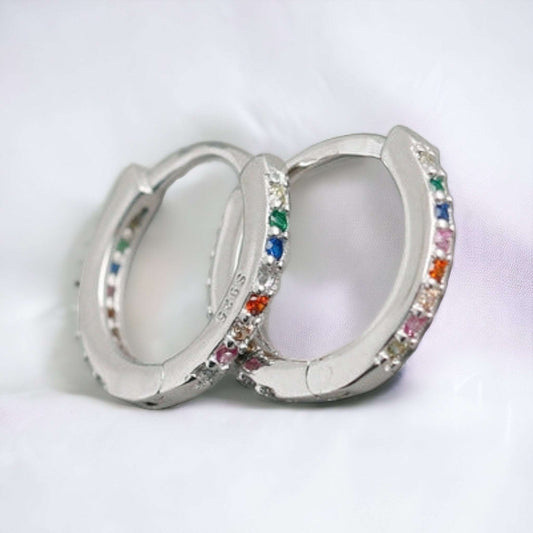 Sterling silver rainbow huggie hoop earrings - M. Elizabeth