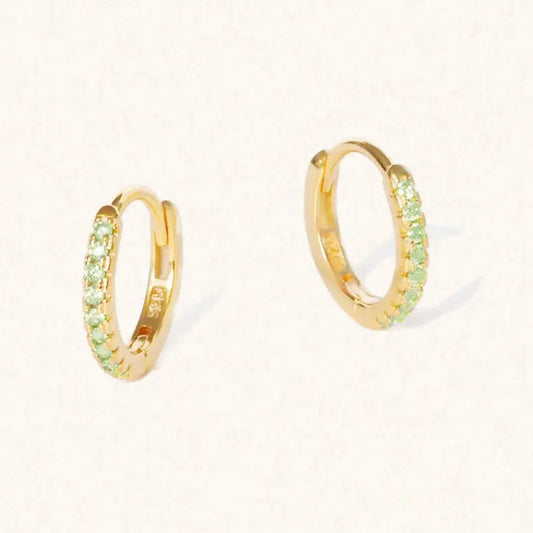 August 18k Gold Vermeil Birthstone Gemstone Huggie Hoop Earrings Peridot - M. Elizabeth
