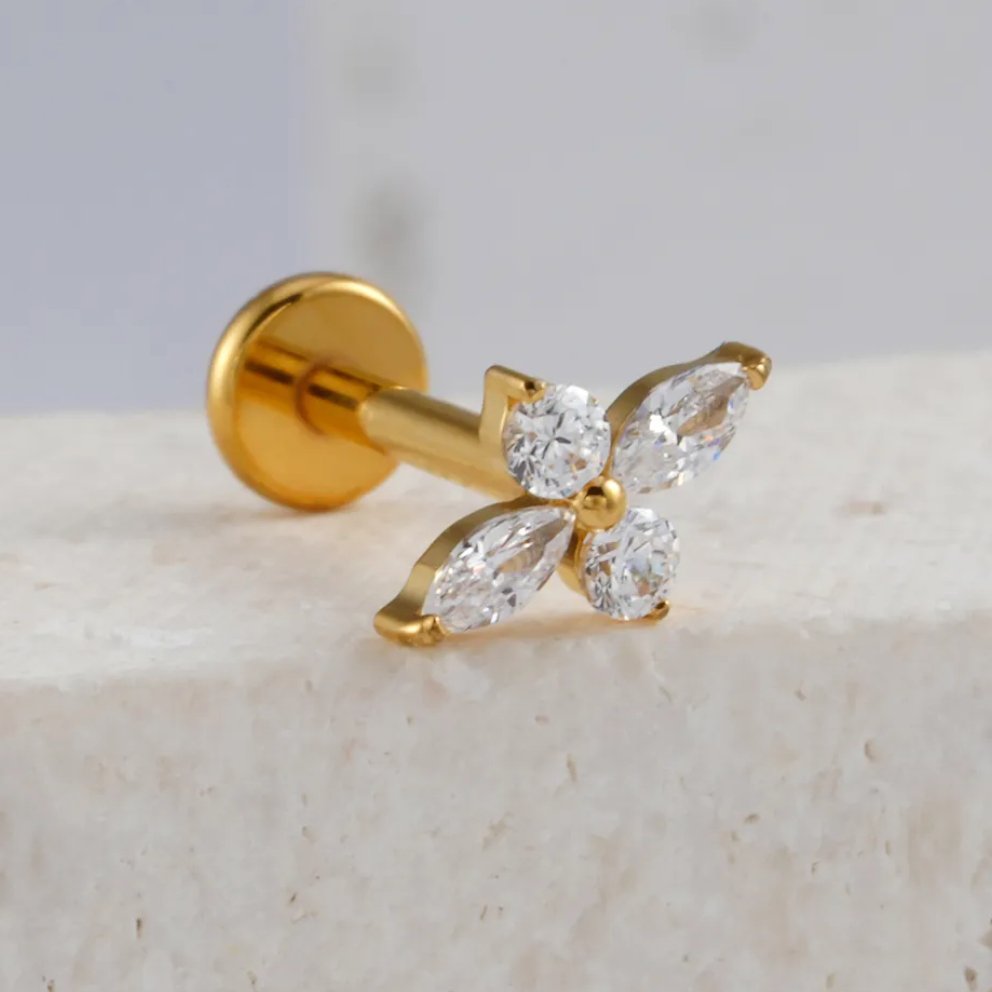 Crystal dainty labret stud earring gold - M. Elizabeth