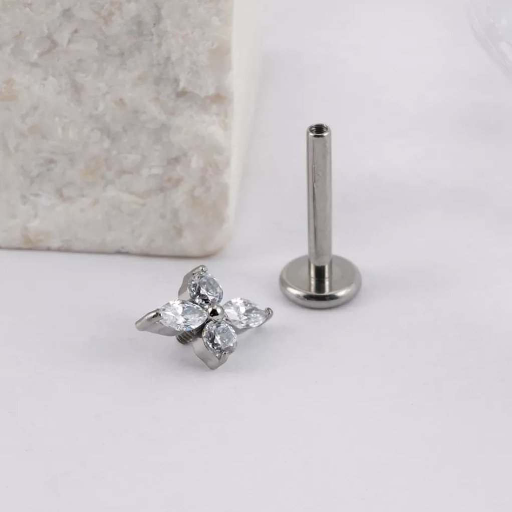 Crystal dainty labret stud earring silver - M. Elizabeth