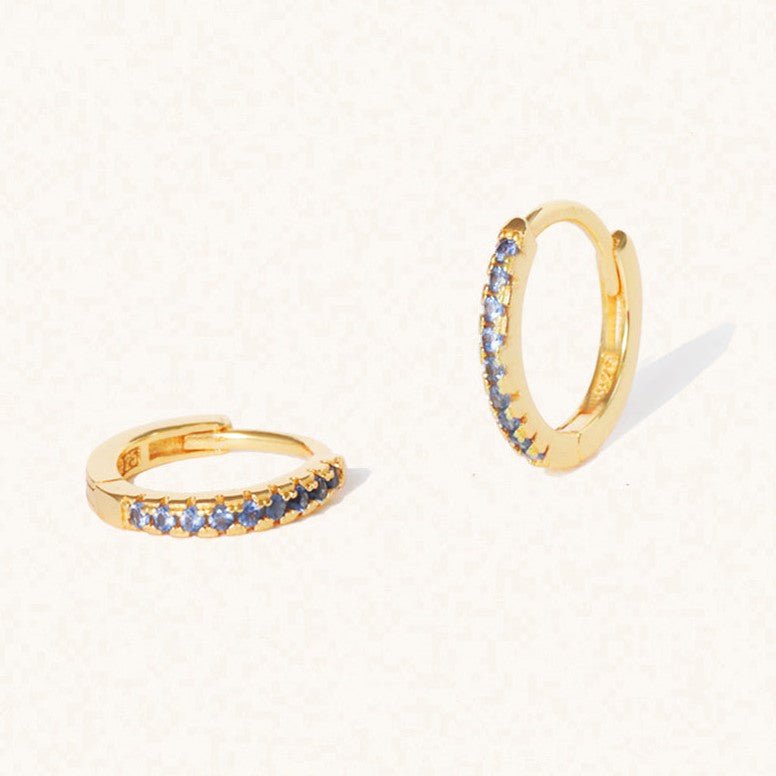 December 18k Gold Vermeil Birthstone Gemstone Huggie Hoop Earrings Tanzanite - M. Elizabeth