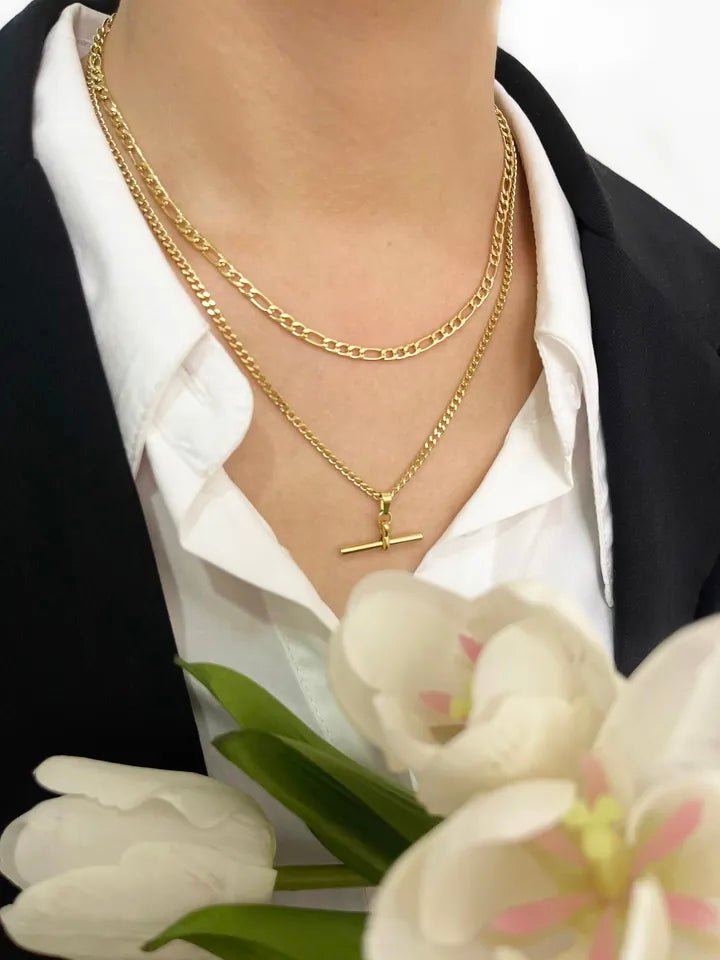 Gold layered T bar chain necklace - M. Elizabeth