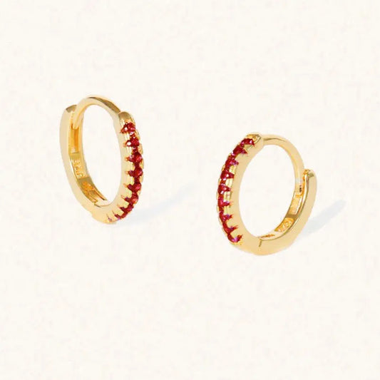 January 18k Gold Vermeil Birthstone Gemstone Huggie Hoop Earrings Garnet - M. Elizabeth
