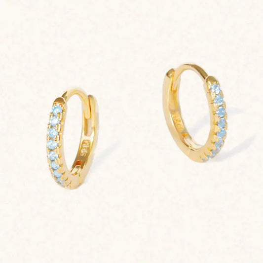 March 18k Gold Vermeil Birthstone Gemstone Huggie Hoop Earrings Aquamarine - M. Elizabeth