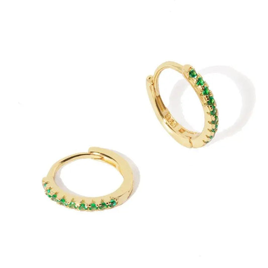 May 18k Gold Vermeil Birthstone Gemstone Huggie Hoop Earrings Emerald Quartz - M. Elizabeth