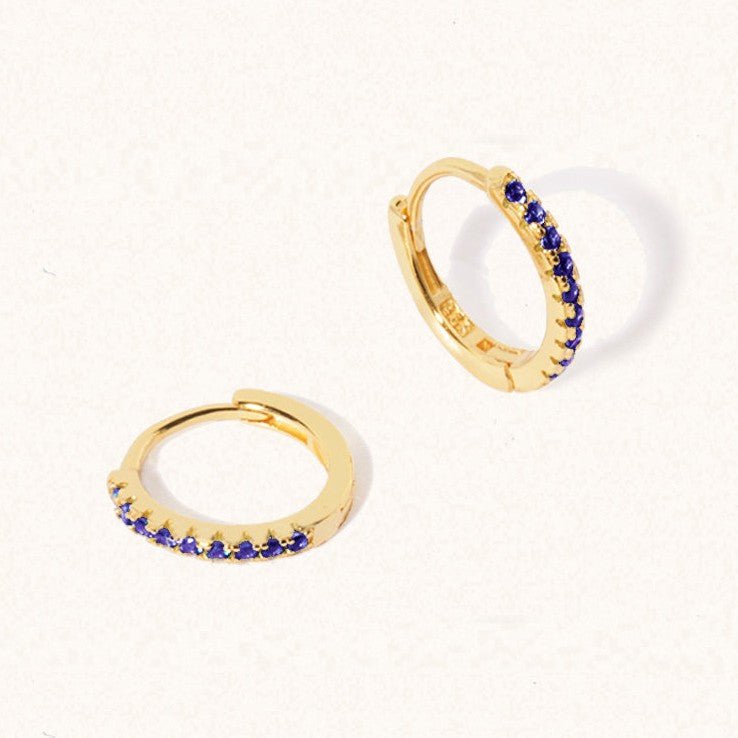 September 18k Gold Vermeil Birthstone Gemstone Huggie Hoop Earrings Blue Quartz - M. Elizabeth