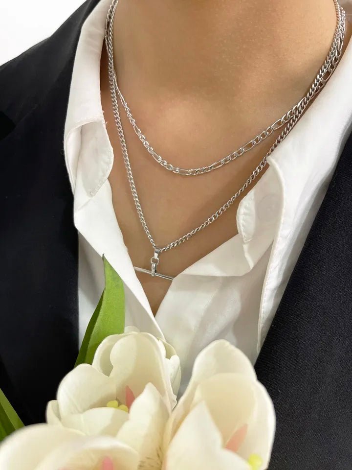 Silver layered T bar chain necklace - M. Elizabeth